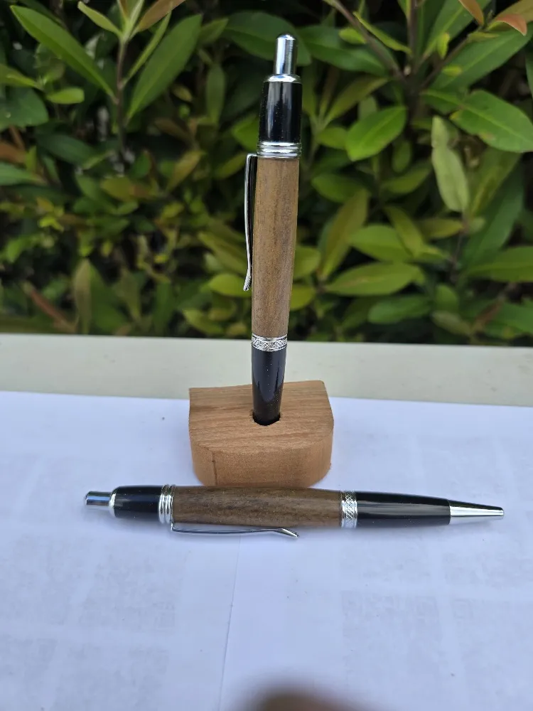 Totara Chrome Black Chrome Click Pen - handcrafted wooden toy NZ