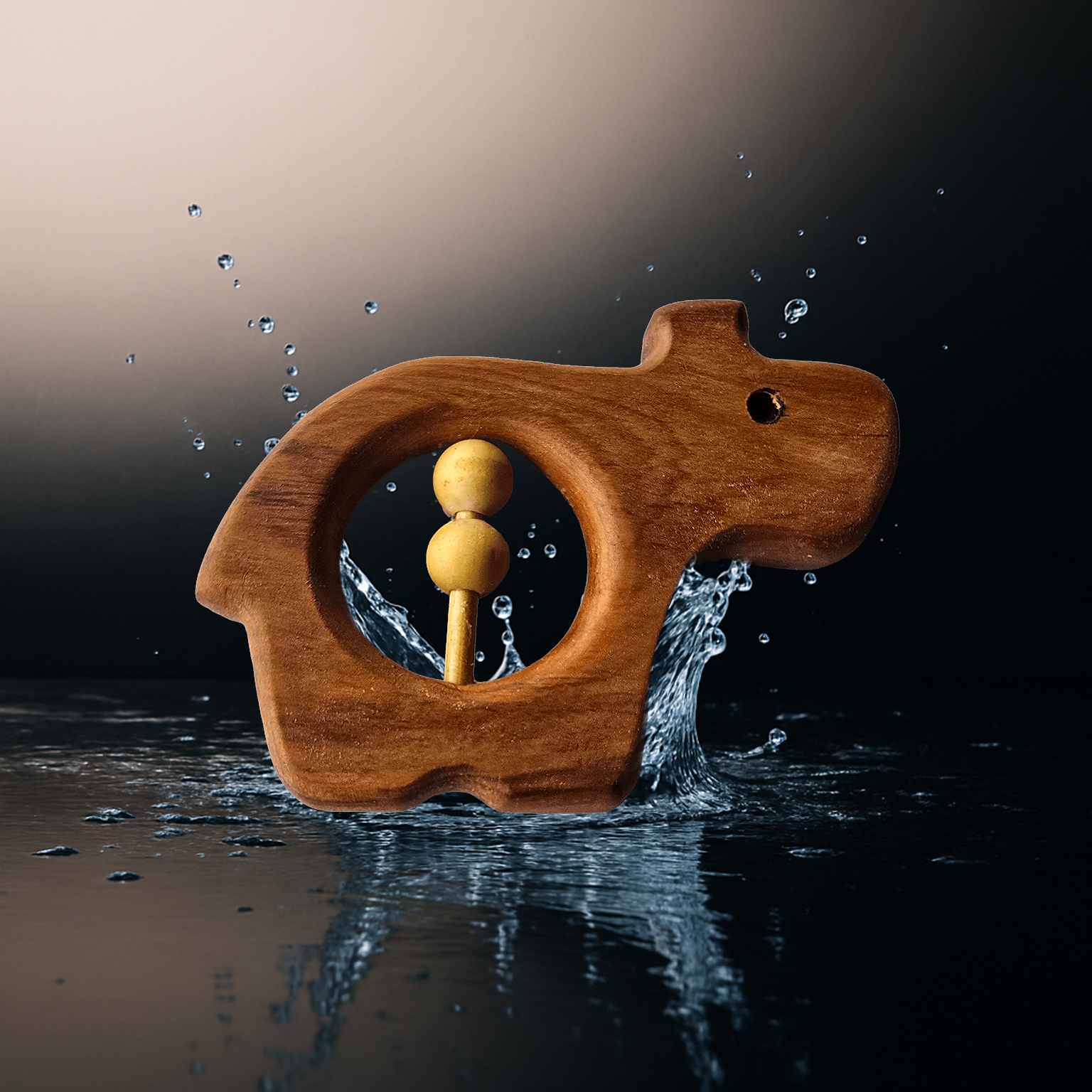 Hippopotamus baby rattle - Handcrafted wooden toy from New Zealand